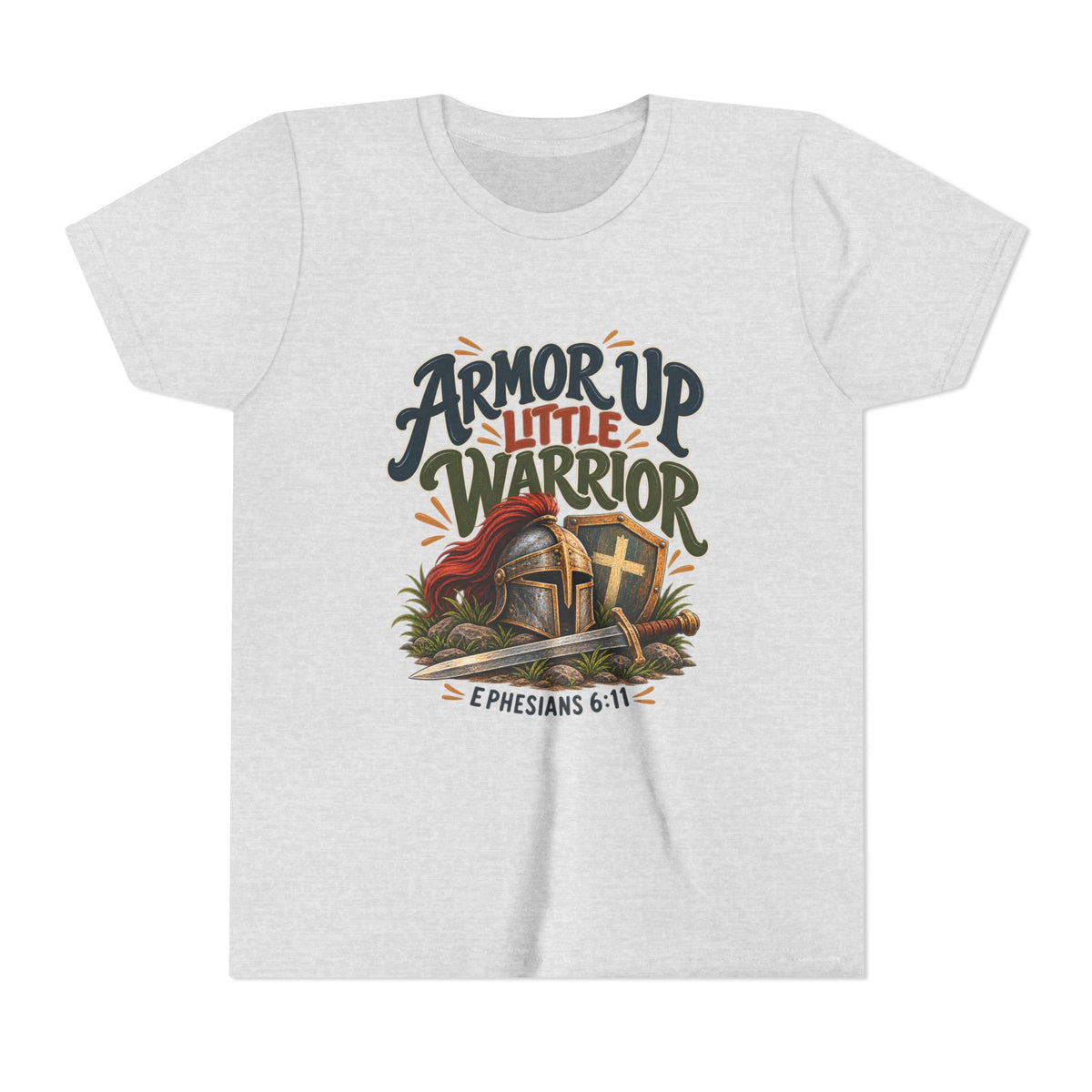 Armor Up Little Warrior Youth/Kids Short Sleeve Tee – Ephesians 6:11 Christian Shirt