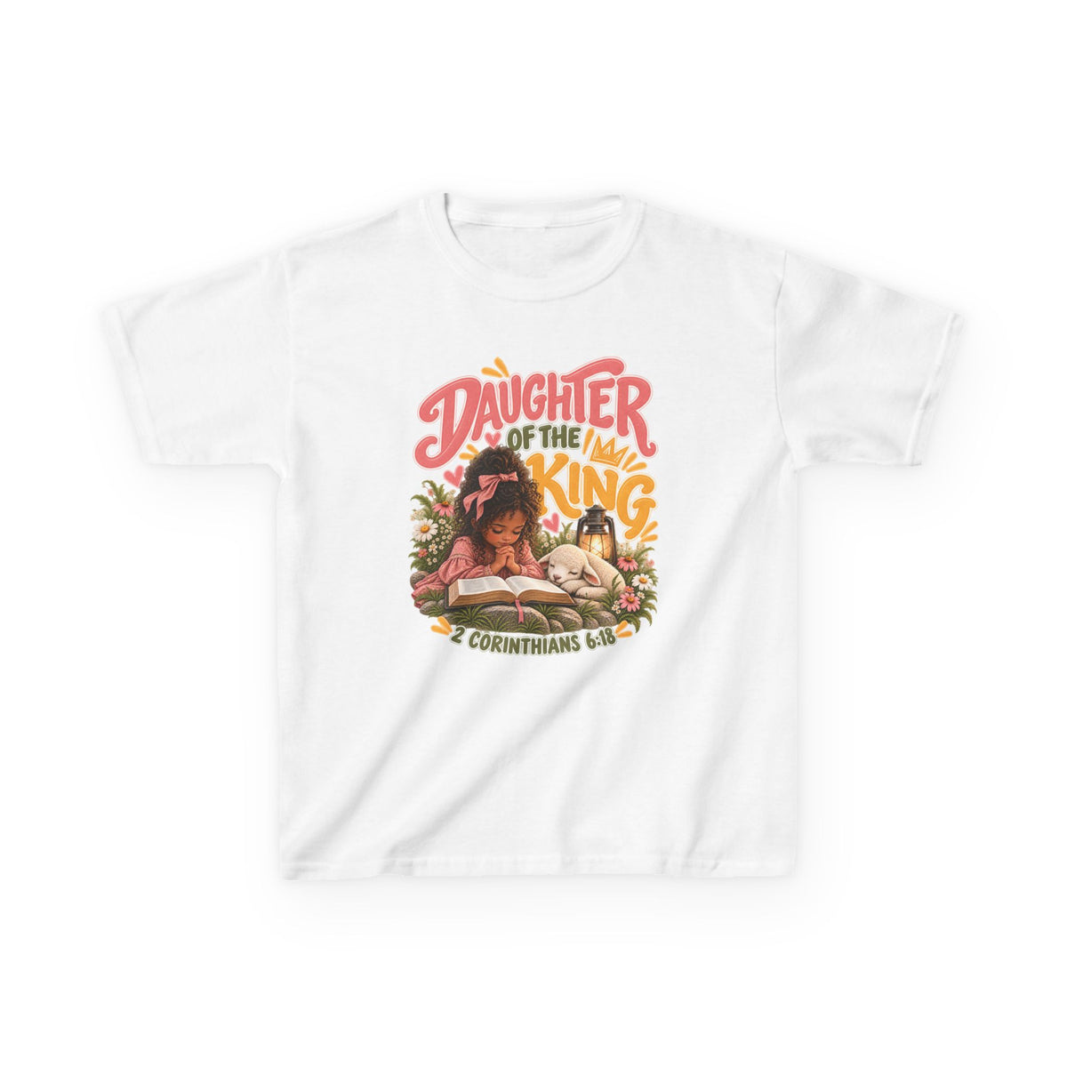 Daughter of the King Kids Tee Curly Brown– Christian Girls Bible Verse Shirt