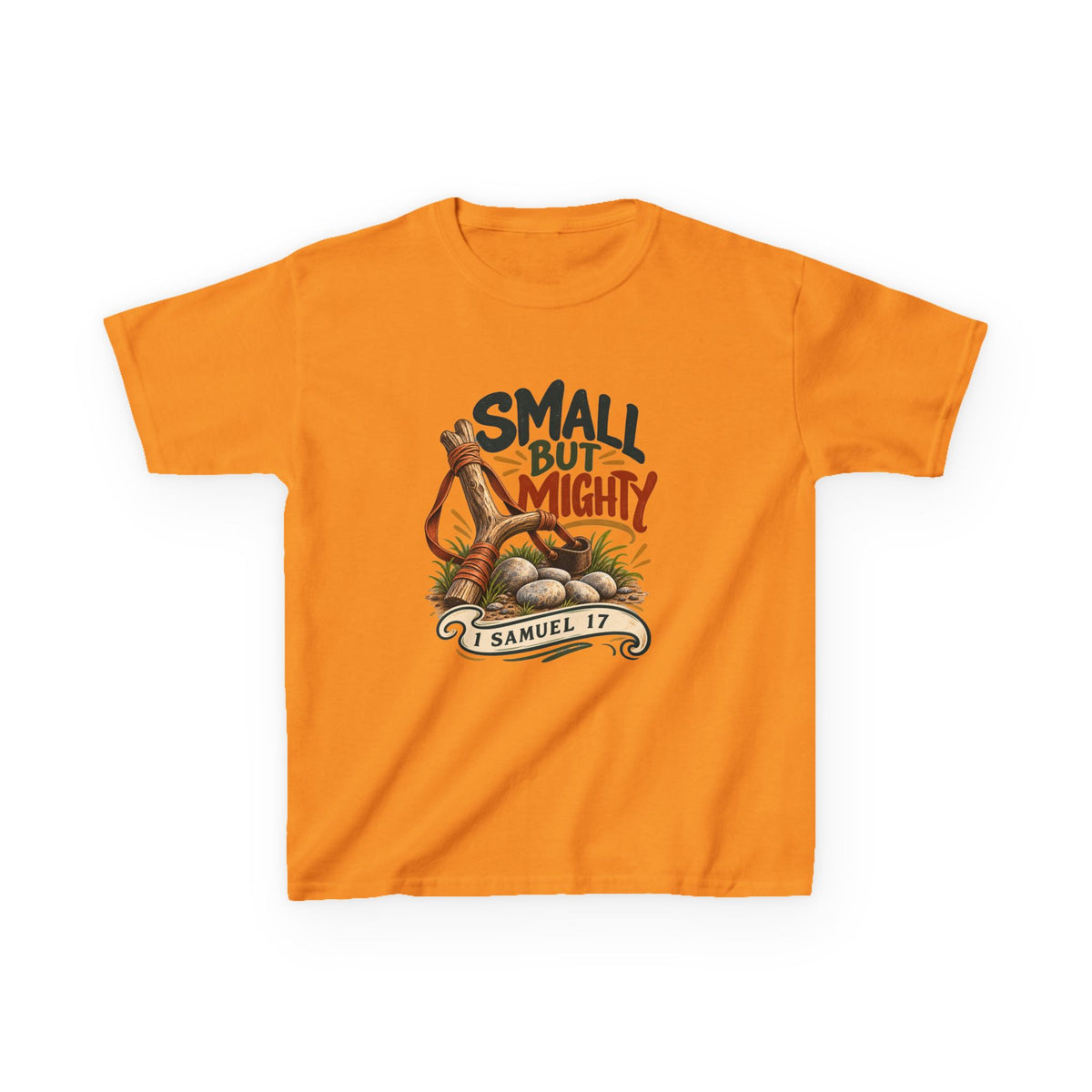 Small But Mighty Kids T-Shirt – 1 Samuel 17 Christian Bible Verse