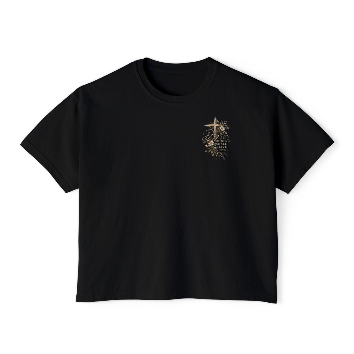 Ezekiel 37:14 Floral Skeleton Women's Boxy Tee — Faith Renewal Graphic Tee