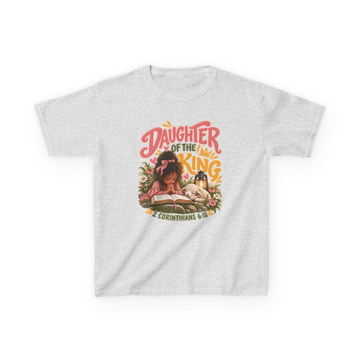 Daughter of the King Kids Tee Curly Brown– Christian Girls Bible Verse Shirt