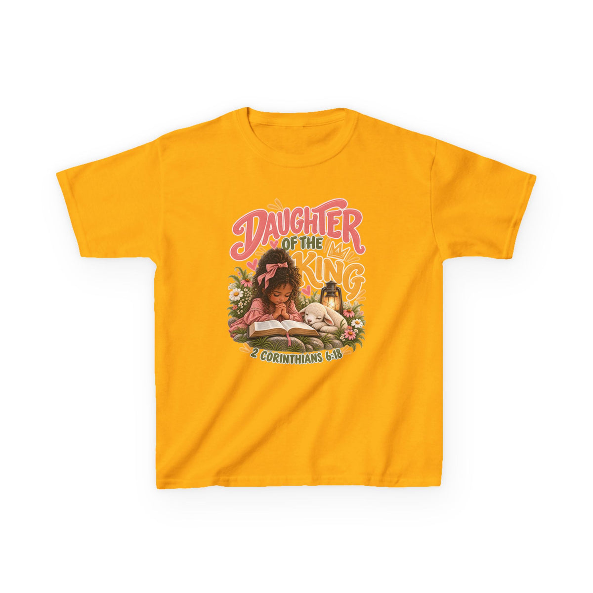 Daughter of the King Kids Tee Curly Brown– Christian Girls Bible Verse Shirt