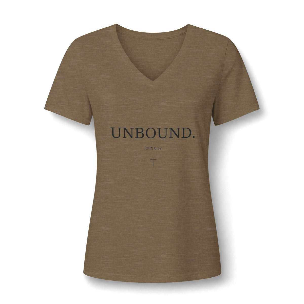 UNBOUND Women’s V-Neck T-Shirt – Minimal Christian Faith Tee