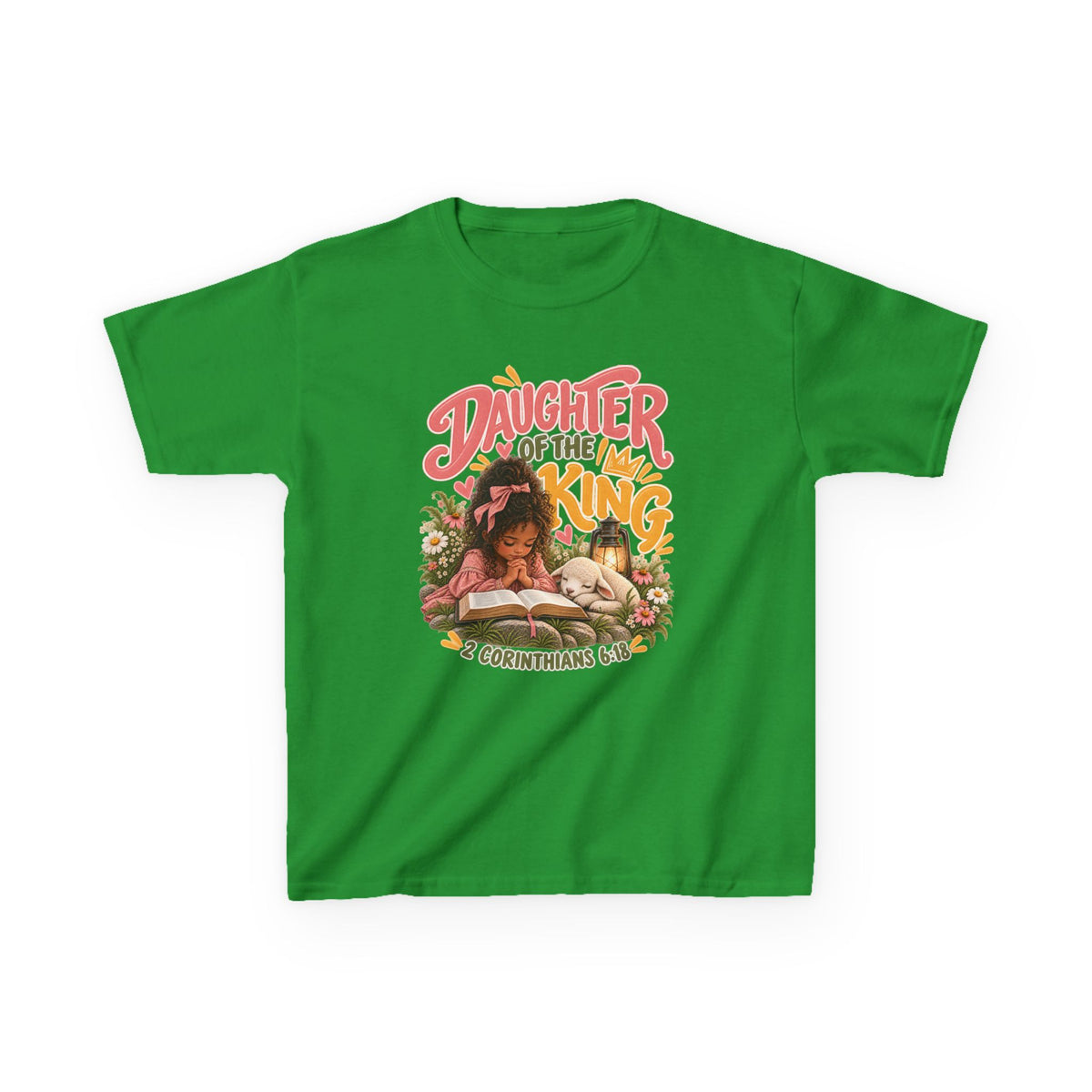 Daughter of the King Kids Tee Curly Brown– Christian Girls Bible Verse Shirt
