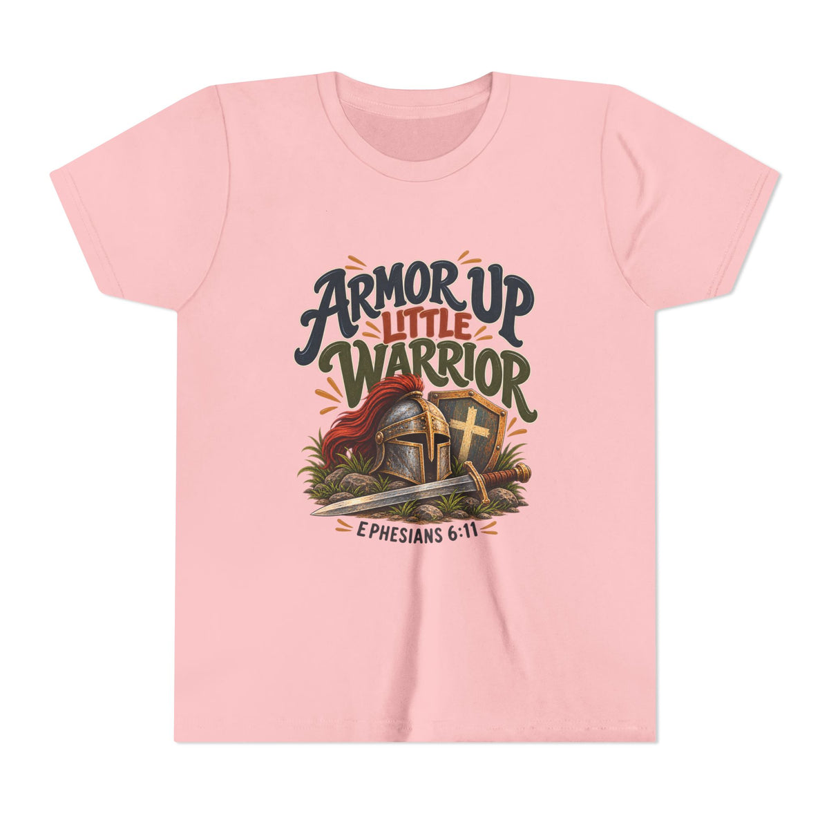 Armor Up Little Warrior Youth/Kids Short Sleeve Tee – Ephesians 6:11 Christian Shirt