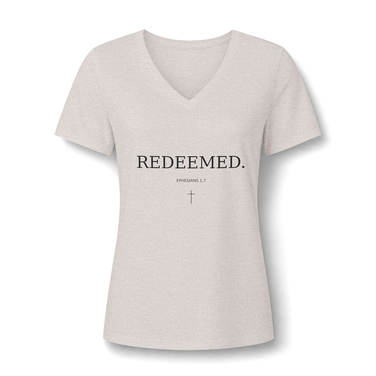 Redeemed V-Neck Tee — Women's Christian Faith T-Shirt