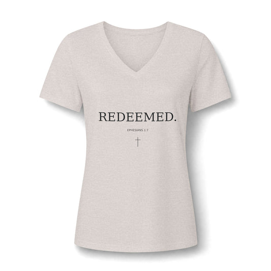 Redeemed V-Neck Tee — Women's Christian Faith T-Shirt