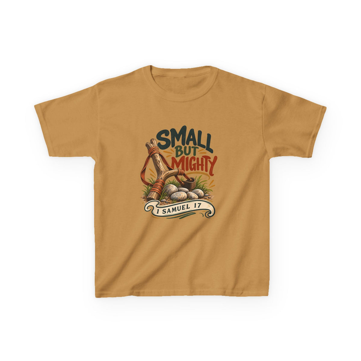 Small But Mighty Kids T-Shirt – 1 Samuel 17 Christian Bible Verse