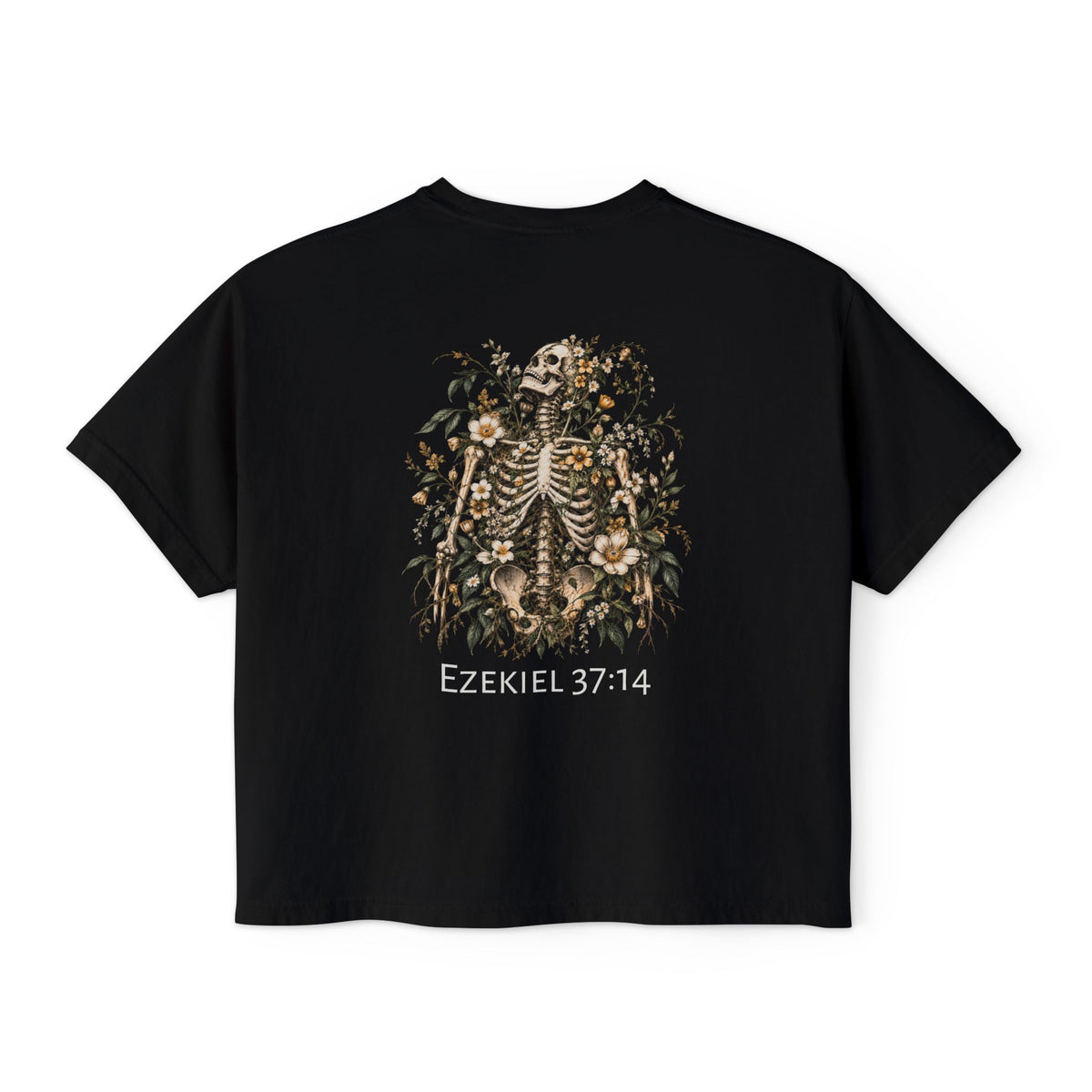 Ezekiel 37:14 Floral Skeleton Women's Boxy Tee — Faith Renewal Graphic Tee