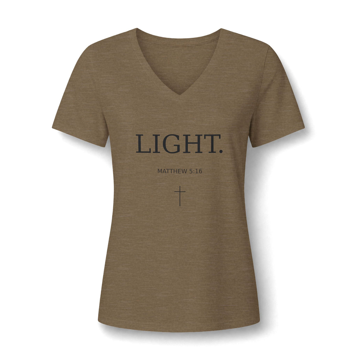 Women's V-Neck Tee — "LIGHT." Inspirational Christian Graphic Shirt