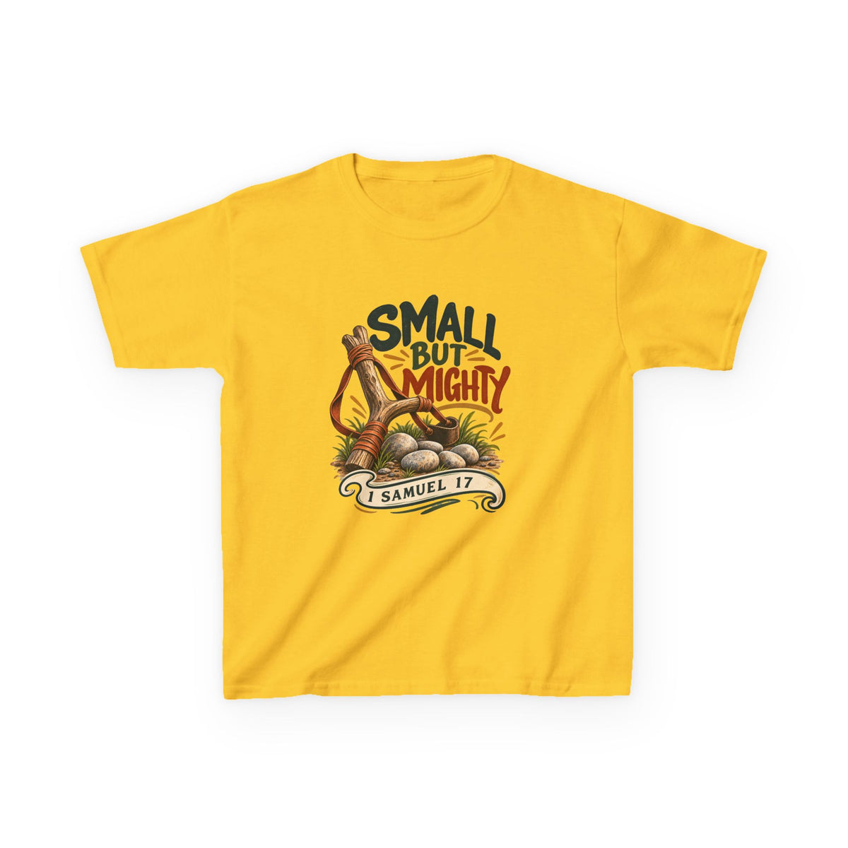 Small But Mighty Kids T-Shirt – 1 Samuel 17 Christian Bible Verse