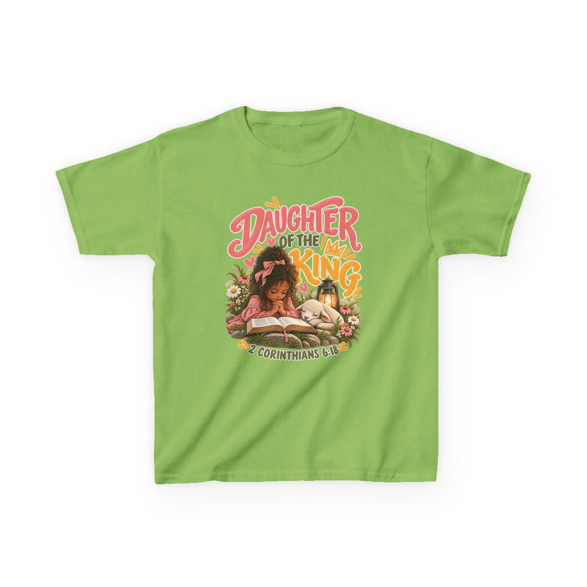 Daughter of the King Kids Tee Curly Brown– Christian Girls Bible Verse Shirt