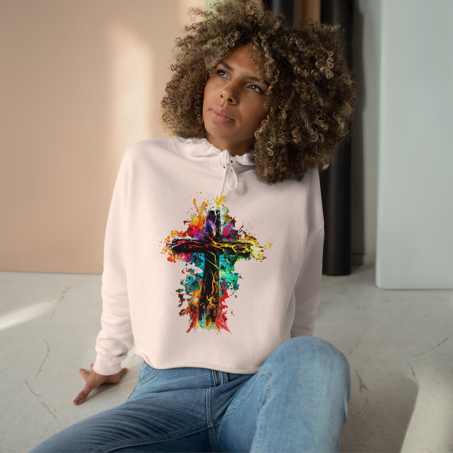 Colorful Cross Crop Hoodie