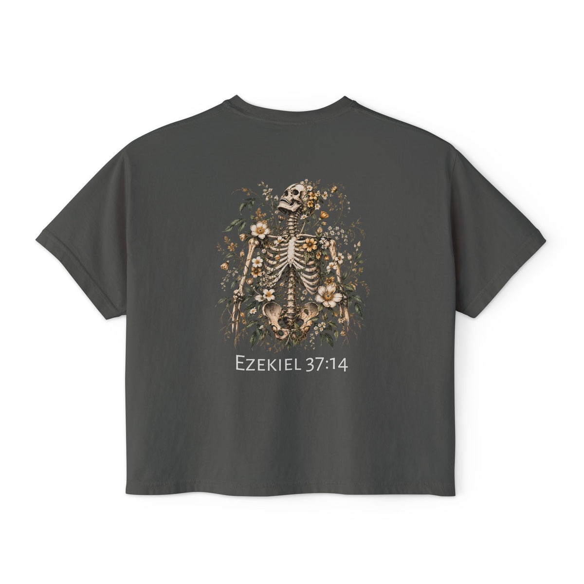 Ezekiel 37:14 Floral Skeleton Women's Boxy Tee — Faith Renewal Graphic Tee