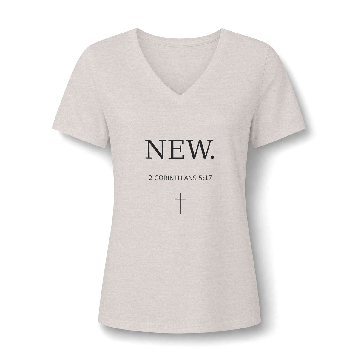 V-Neck Tee — 'NEW.' Faith Renewal Christian Shirt