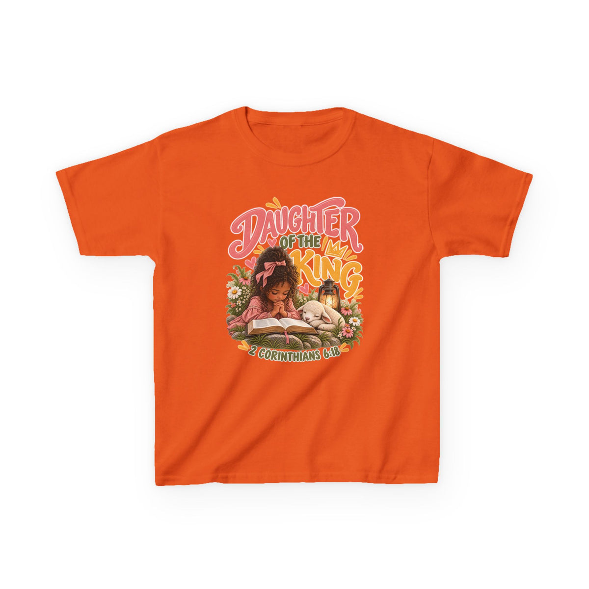 Daughter of the King Kids Tee Curly Brown– Christian Girls Bible Verse Shirt