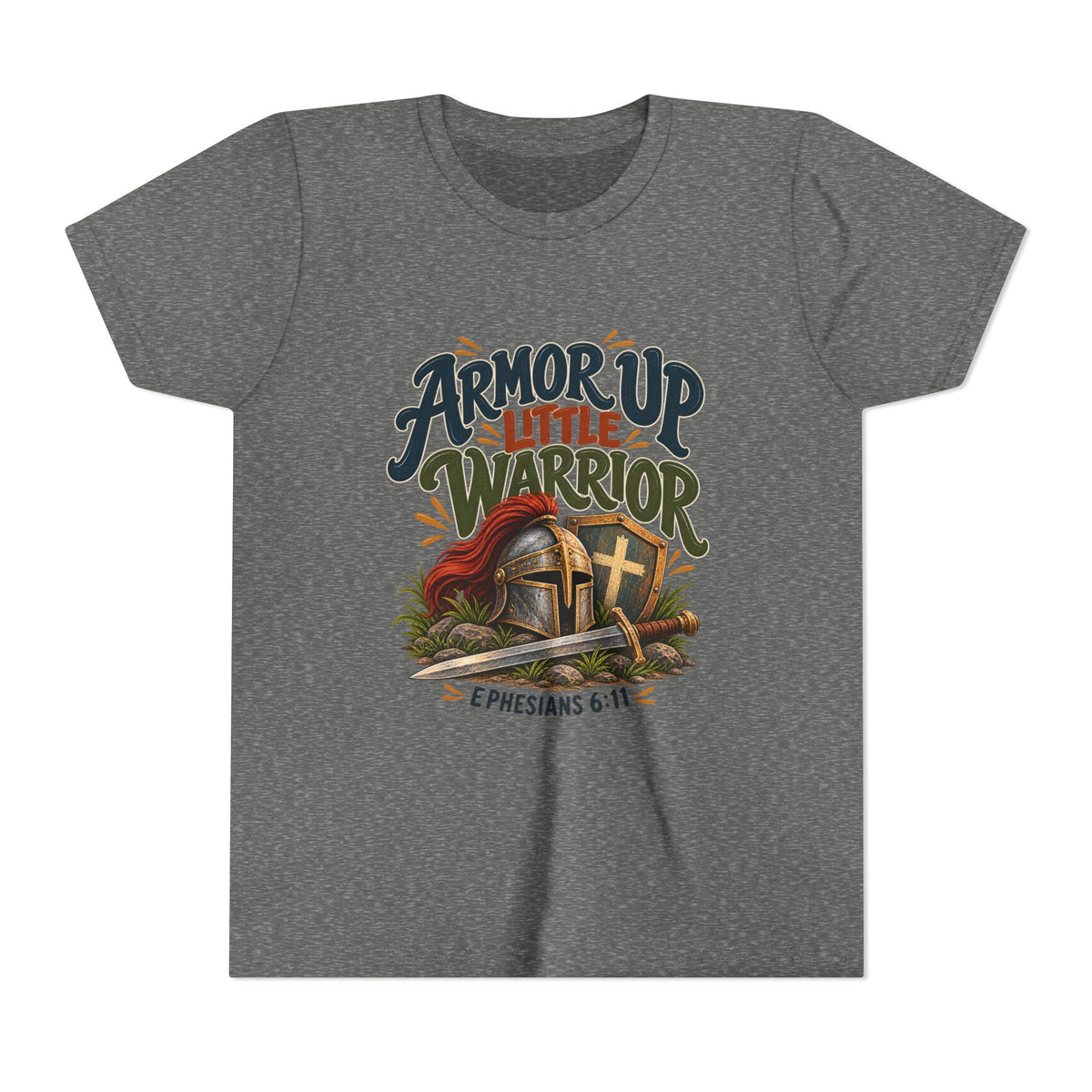 Armor Up Little Warrior Youth/Kids Short Sleeve Tee – Ephesians 6:11 Christian Shirt