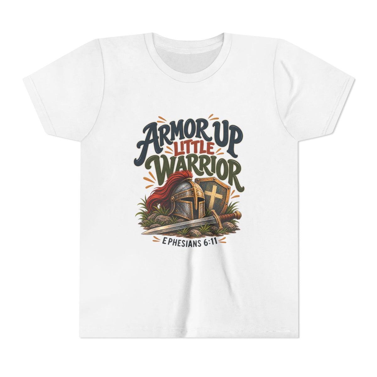 Armor Up Little Warrior Youth/Kids Short Sleeve Tee – Ephesians 6:11 Christian Shirt