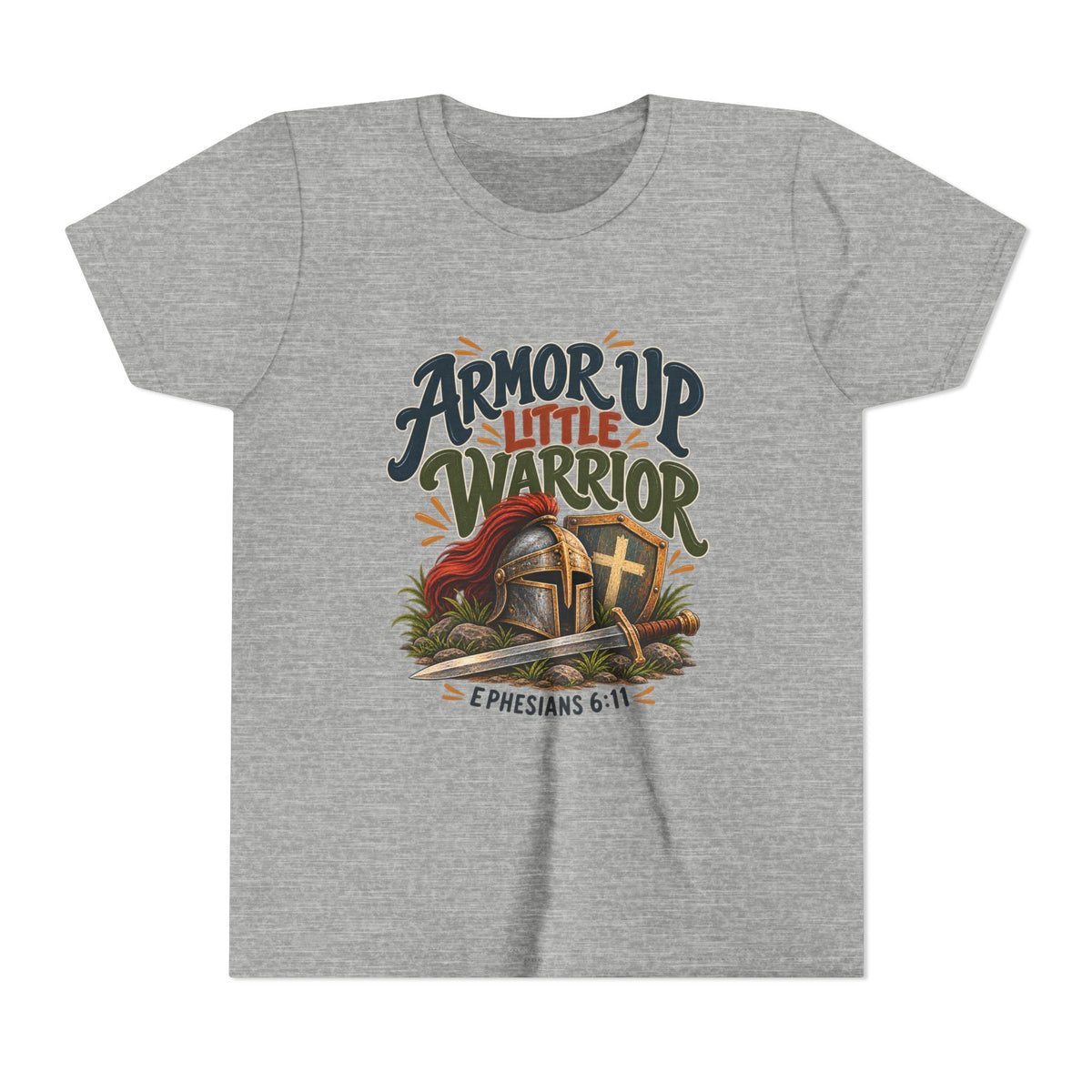 Armor Up Little Warrior Youth/Kids Short Sleeve Tee – Ephesians 6:11 Christian Shirt