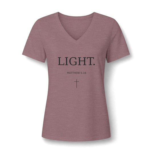 Women's V-Neck Tee — "LIGHT." Inspirational Christian Graphic Shirt