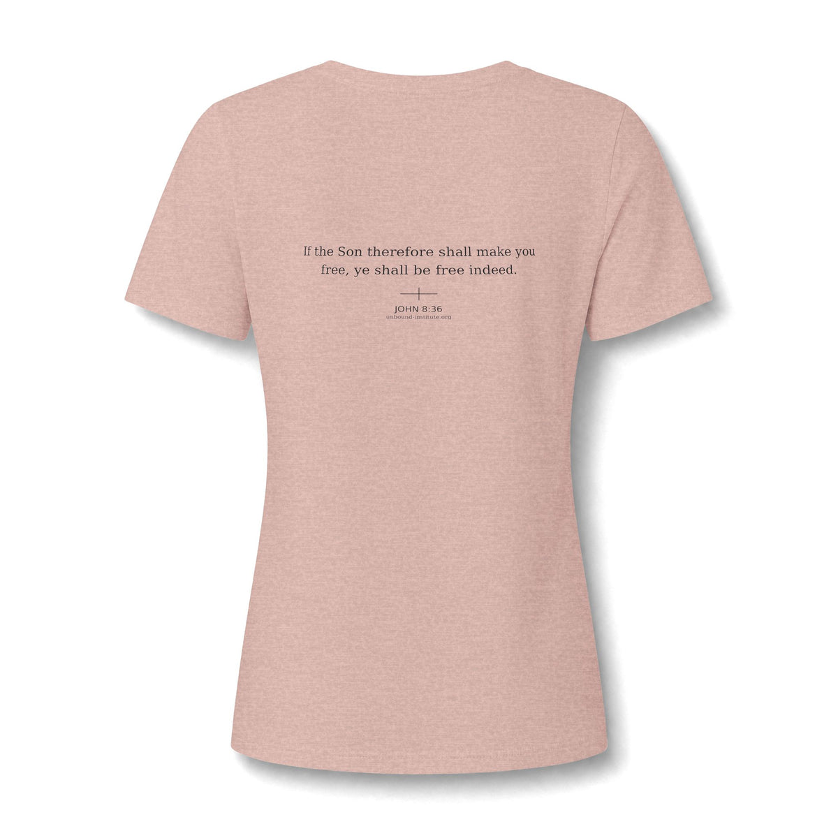 Women's V-Neck Tee — "FREE." Faith Christian Shirt with Cross