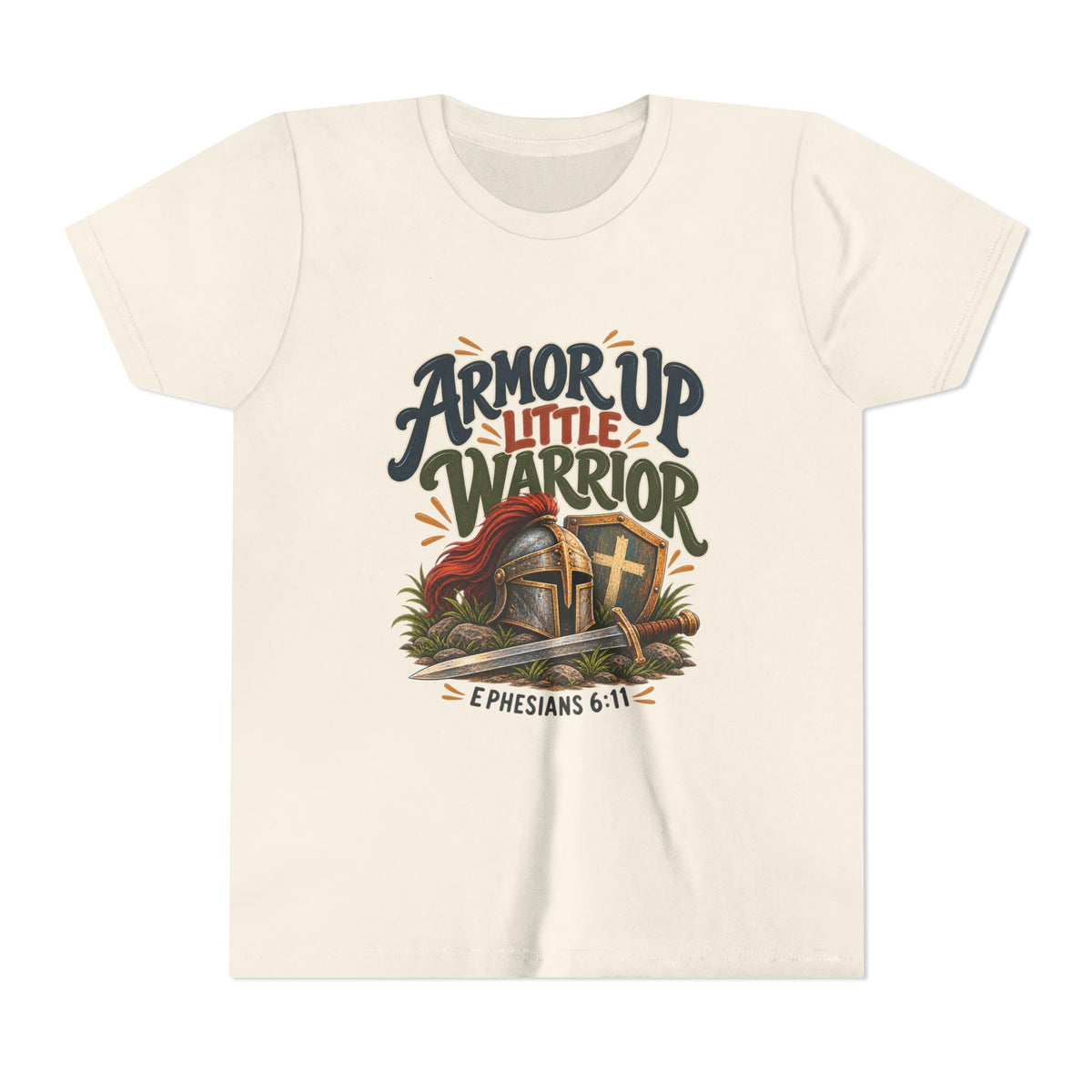 Armor Up Little Warrior Youth/Kids Short Sleeve Tee – Ephesians 6:11 Christian Shirt