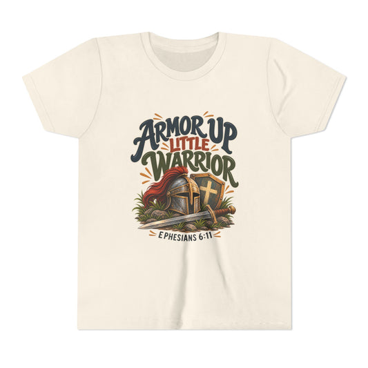 Armor Up Little Warrior Youth/Kids Short Sleeve Tee – Ephesians 6:11 Christian Shirt