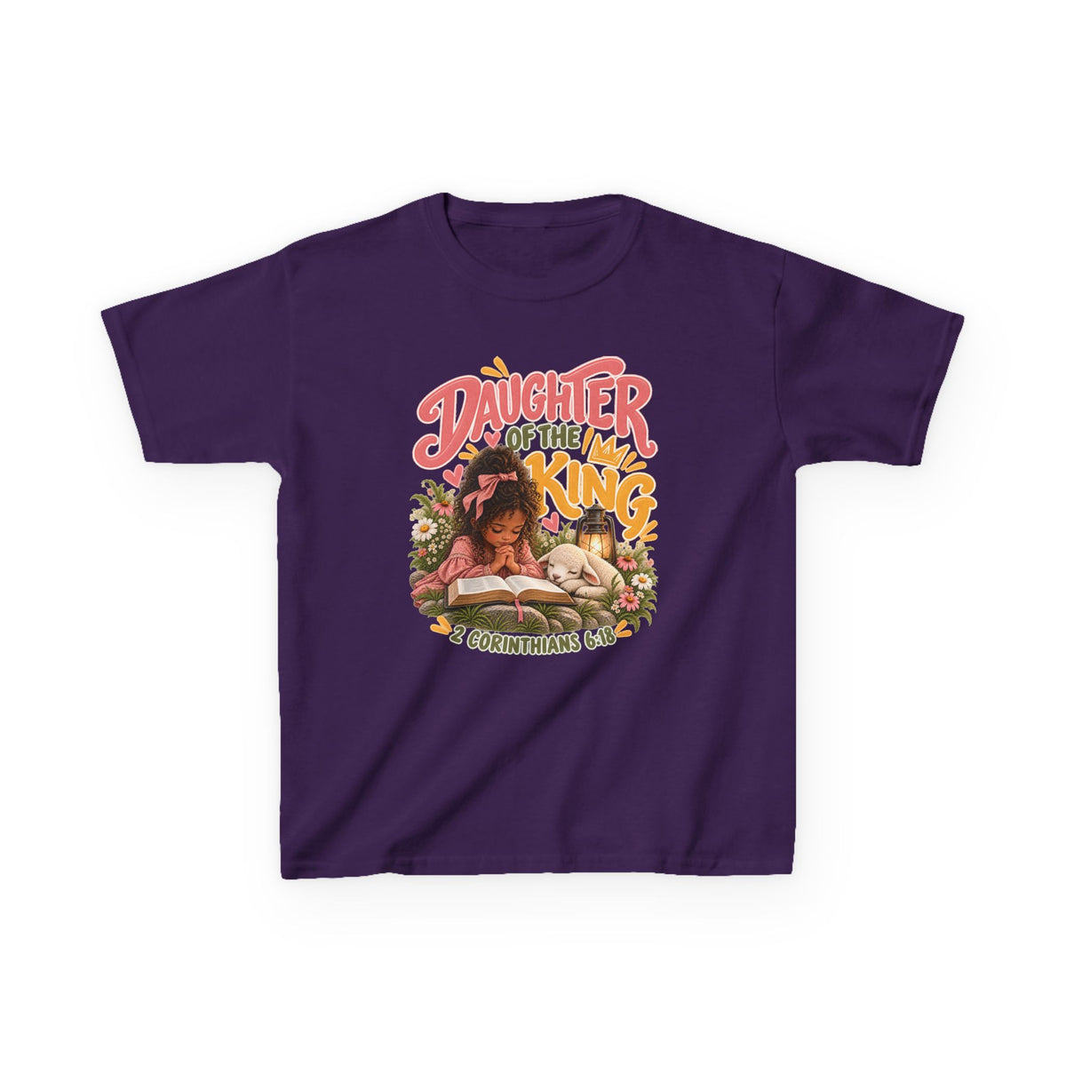 Daughter of the King Kids Tee Curly Brown– Christian Girls Bible Verse Shirt