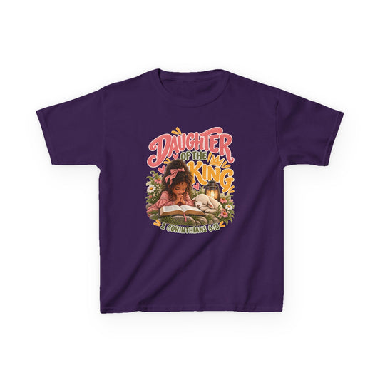 Daughter of the King Kids Tee Curly Brown– Christian Girls Bible Verse Shirt