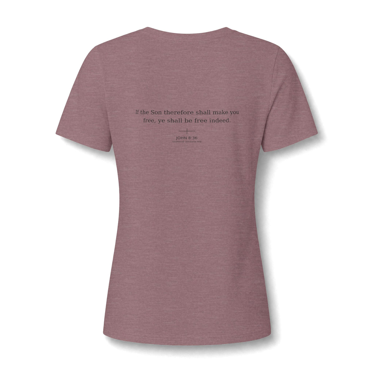 Women's V-Neck Tee — "FREE." Faith Christian Shirt with Cross