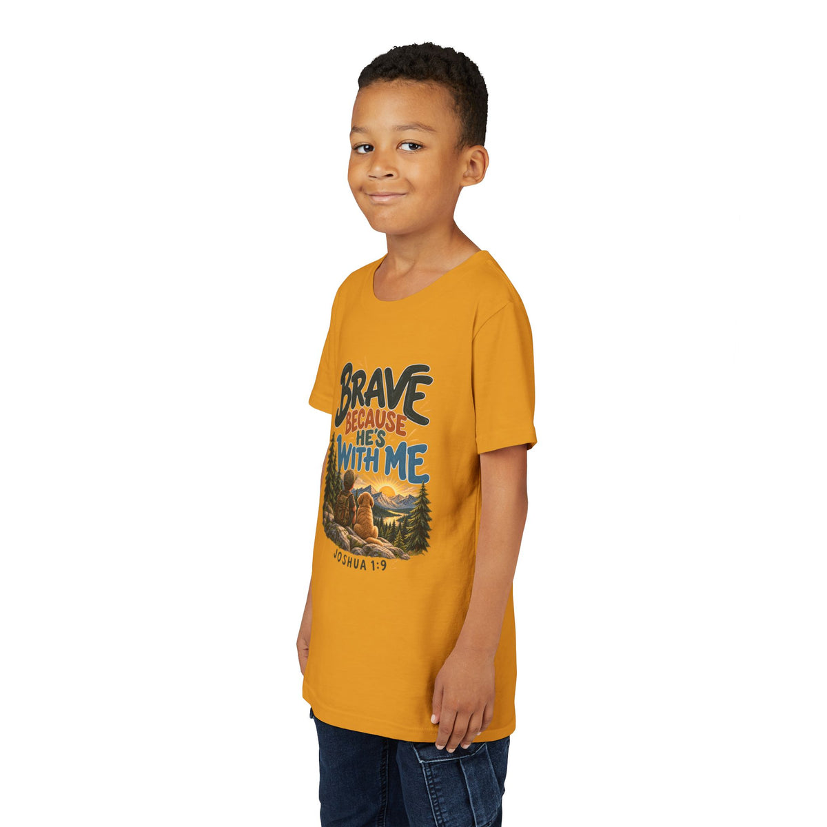 Brave Because He’s With Me Joshua 1:9 Christian Youth/Kids T-Shirt