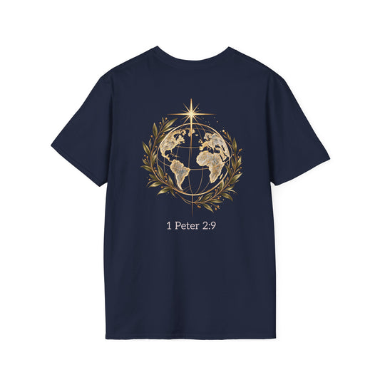 1 Peter 2:9 Christian T-Shirt — World Outline Faith Tee
