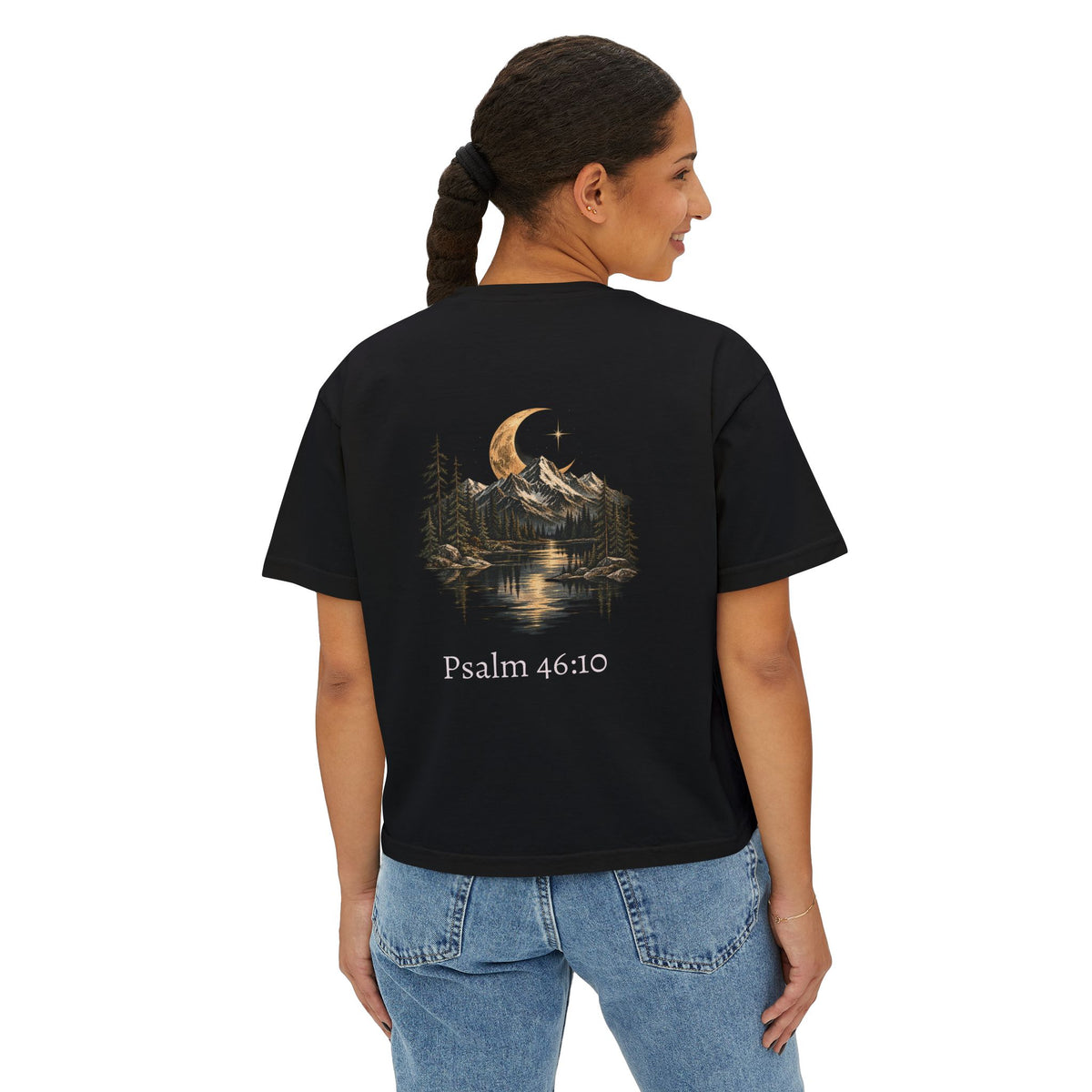 Be Still and Know Psalm 46:10 Women's Boxy Tee — Faith Renewal Graphic Tee