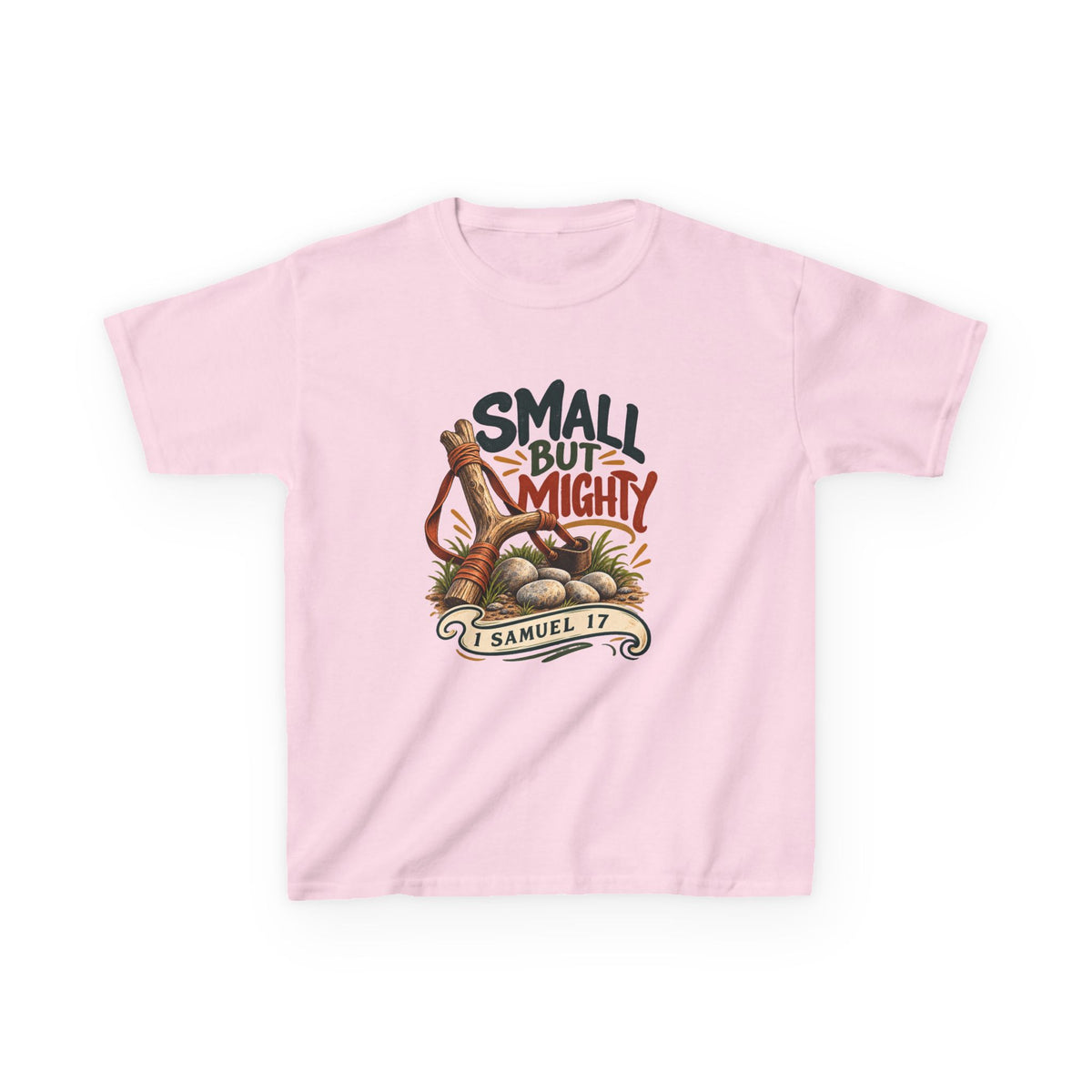 Small But Mighty Kids T-Shirt – 1 Samuel 17 Christian Bible Verse