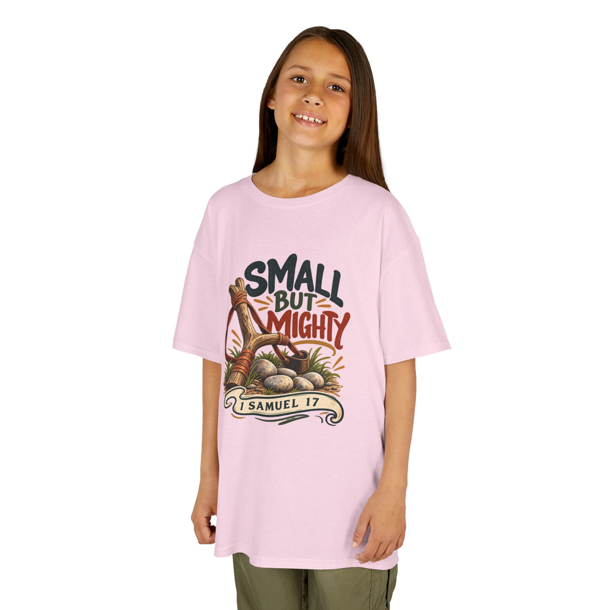 Small But Mighty Kids T-Shirt – 1 Samuel 17 Christian Bible Verse