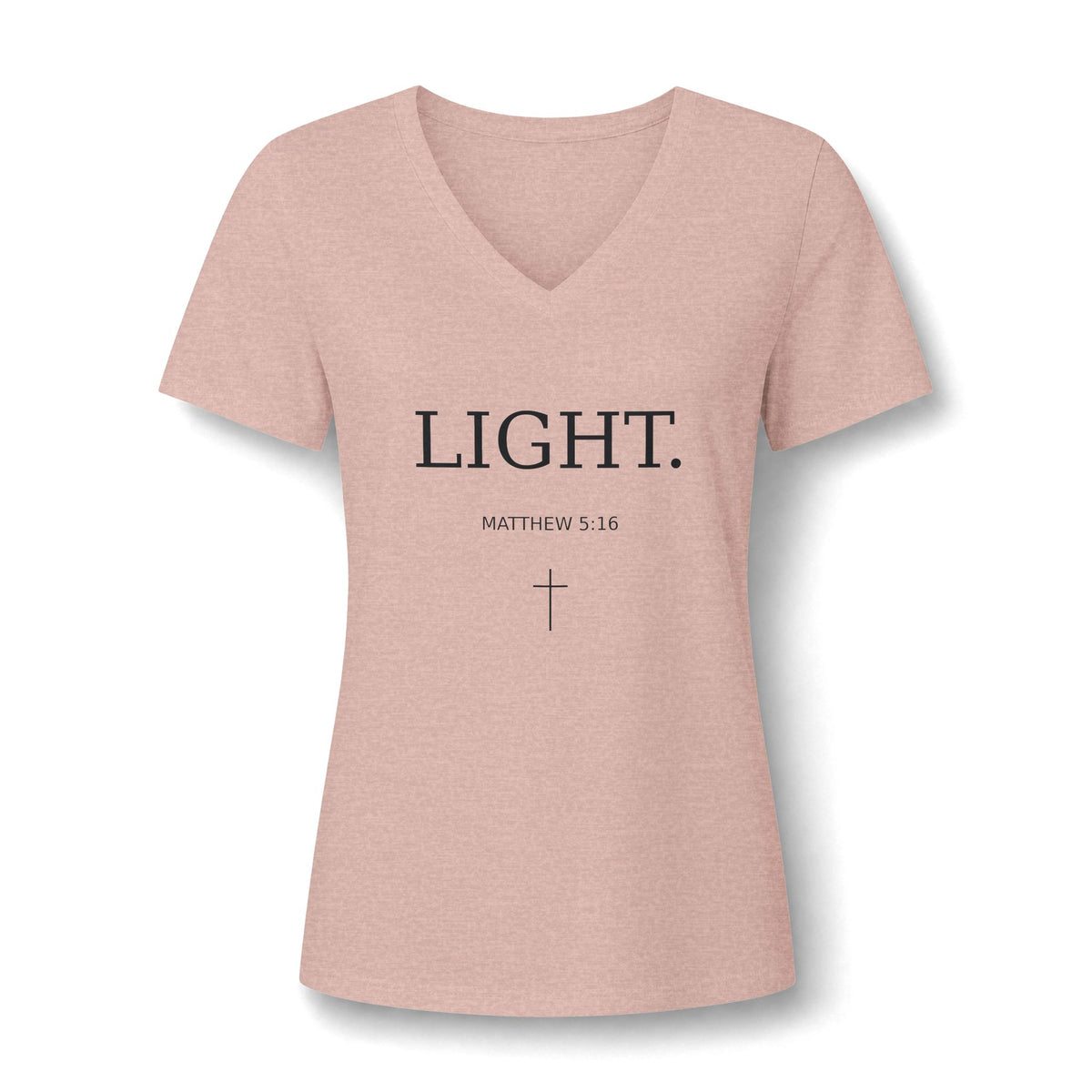Women's V-Neck Tee — "LIGHT." Inspirational Christian Graphic Shirt