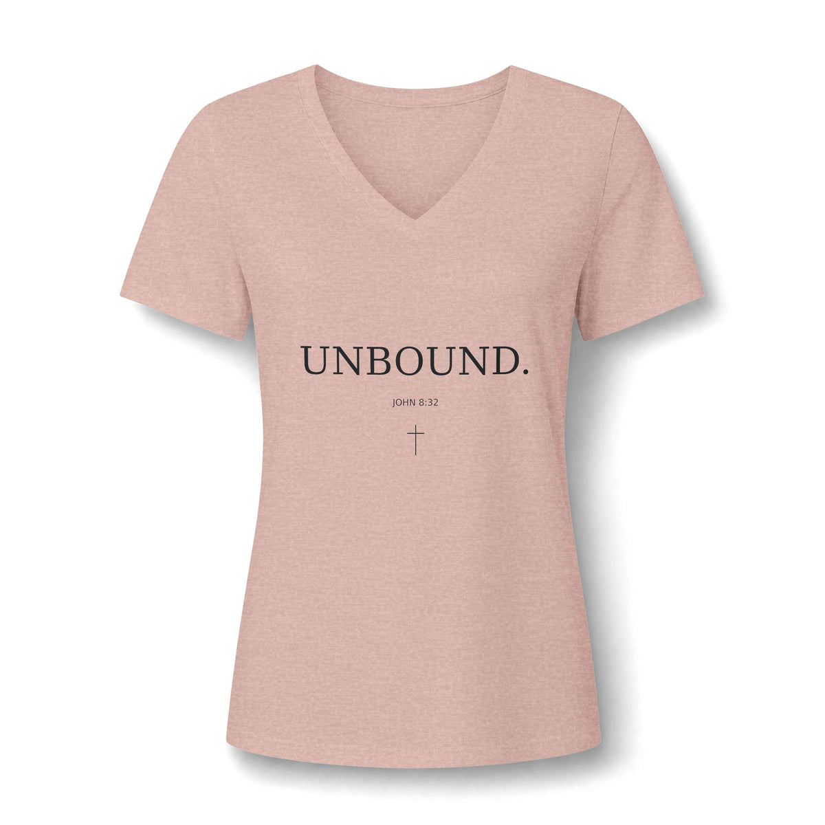 UNBOUND Women’s V-Neck T-Shirt – Minimal Christian Faith Tee
